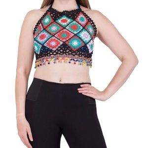 NWT.  HIPPIE/BOHO/GYPSY CROCHET HALTER.   BL/RD11. C393